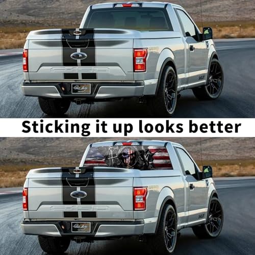 Image of Rear Window Decals for Trucks - 65x22 in Back Window Decals Fit Most Pickup Trucks SUV, Vinyl American Skull Flag Back Window Decal for Car Personalized Decoration - Skull Decal-1
