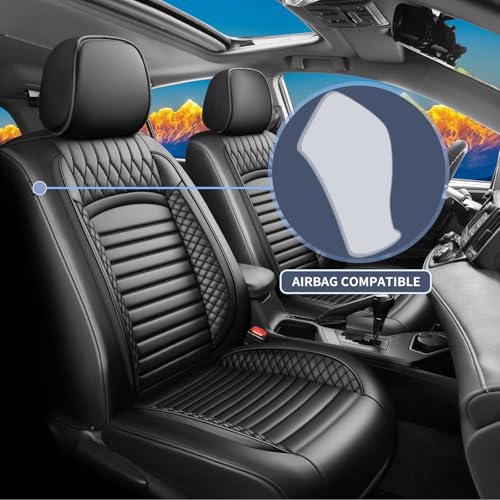 Image of Fit RAV4 Car Seat Covers for Toyota RAV4 2013-2018 LE,XLE,SE,Hybrid,Premium, Limited - Upgraded Premium Waterproof & Breathable Leather,All-Weather Seat Cushion Protector,Full Set,Black