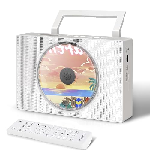 Lecteur CD Bluetooth avec Radio FM, Port USB, Port AUX, Timer de Sommeil, répétition A-B. Lecteur CD Portable avec poignée, Machine de Musique Blanche avec Haut-parleurs HiFi