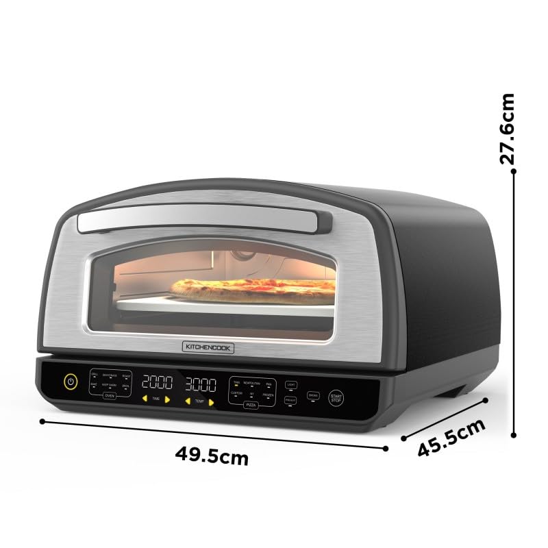Kitchencook - Four à Pizza - 2000w - Jusqu'à 450°c - 12 Programmes - Plaque De Cuisson En émail, Pelle Et Coupe Pizza En Inox