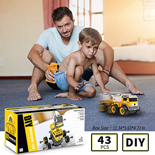 IFLOVE RC Engineering Toys Vehicle Take Apart Toys with Electric Drill Converts to Remote Control Car Toys Transformers Construction Mini Vehicles Excavator Mud Truck Removable Parts (Five-in-one)