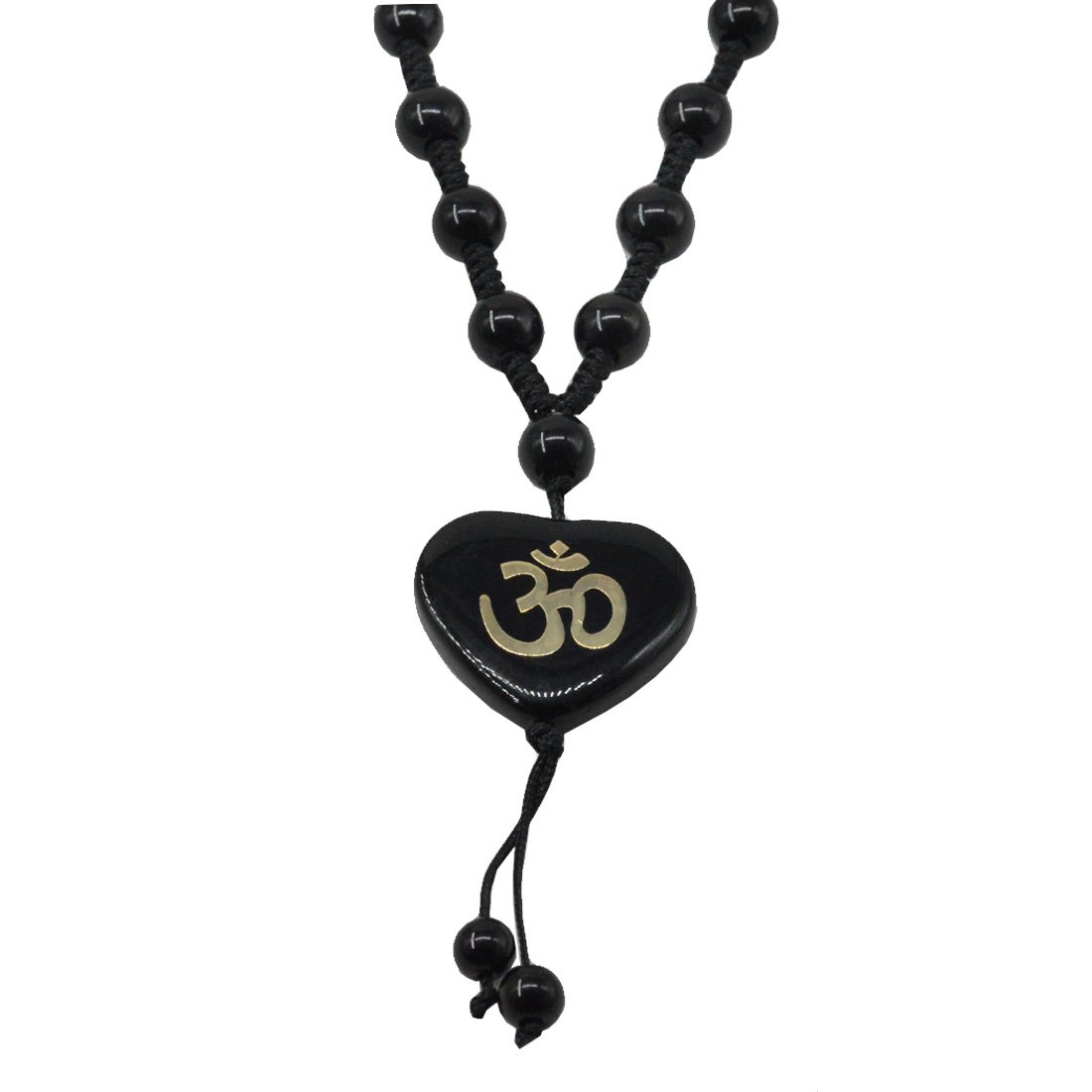 OM Ohm Aum Locket With Onyx Beaded Cotton Dori Chain Onyx Crystal Pendant Neklace For Men And Women