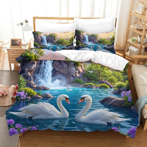 Housse de couette microfibre super douce cygnes cascade de luxe
