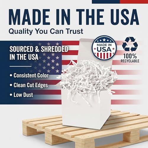 Image of Box USA White Crinkle Paper Filler (40lb) - Shredded Paper for Basket Stuffing, Shipping, Packaging, Confetti, Crafts & Holidays - Crinkle Cut