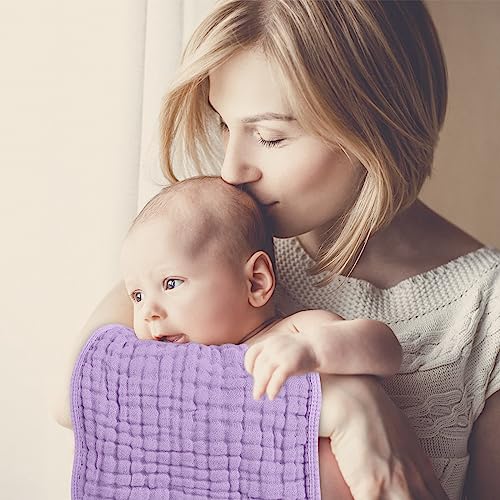 Image of Looxii Muslin Burp Cloths 100% Cotton Muslin Cloths Large 20''x10'' Extra Soft and Absorbent 6 Pack Baby Burping Cloth for Boys and Girls (Purple)