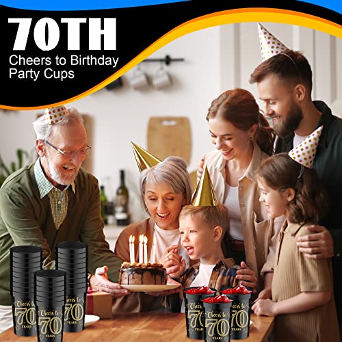 Yuxung 40 Pcs 16oz 40th 50th 60th 70th Birthday Cups Cheers to 40 50 60 70 Years Plastic Stadium Gold and Black Cups for Birthday Decorations Party Favors Men Women Wedding Anniversary Supplies(70th)