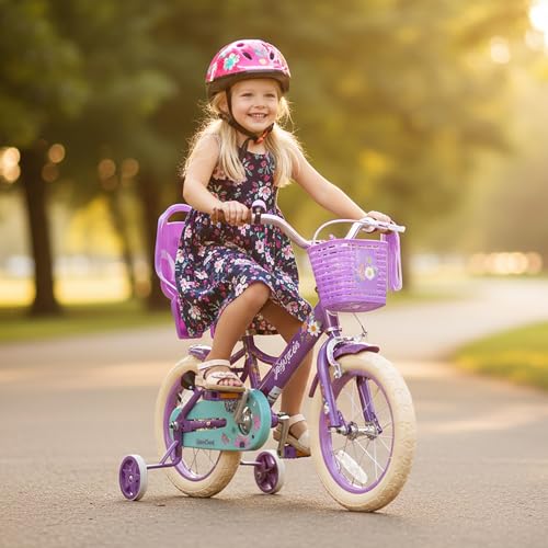 Image of JOYSTAR Little Daisy Kids Bike for Girls Boys Ages 2-10 Years, 12 14 16 20 Inch Girls Bikes with Doll Bike Seat & Streamers, Boys Bike with Flag & Number Plate, Multiple Colors