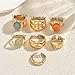 Todenb Chunky Gold Rings for Women，Open Stackable Tiger's Eye Stone Statement Rings Set Silver Vintage Knuckle Ring Fashion Chunky Jewelry Accessories StyleD