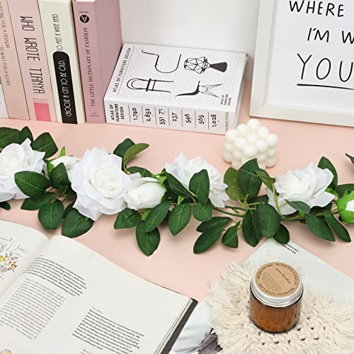 Cewor 6Pcs 39 Ft Artificial Rose Vine Fake Flower Garland Faux Silk Floral Hanging Ivy For Wedding Arch Party Ceremony Background Wall Garden Outdoor Decor (White) #TOP6