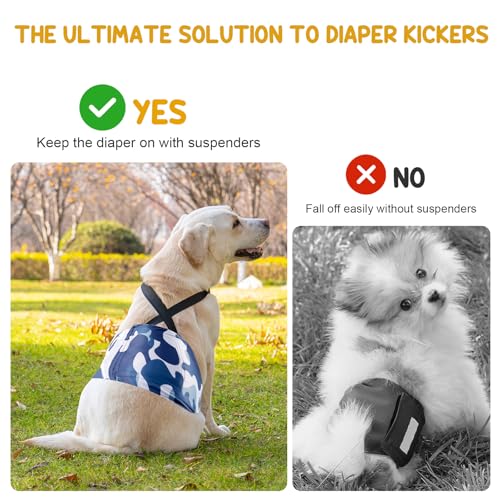 3 Pack Avont Male Dog Belly Band with Suspenders, Reusable Boy Doggie Diaper with Harness, Escape Proof, Non-Slip, Washable Doggy Pee Wraps for Small Medium Large Dogs