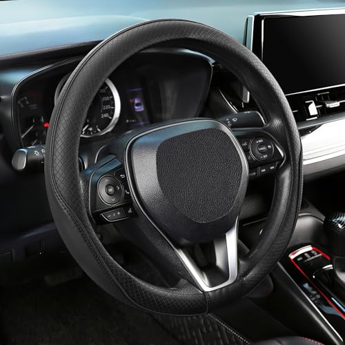SEG Direct Steering Wheel Cover 15.5-16 inch (39.5-41 cm) Large Size, Microfiber Leather, Non-Slip Comfortable Grip, Fits Cars Trucks SUVs F-150 Tundra Range Rover, Black