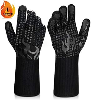 BBQ Gloves, 1472°F Heat Resistant Grilling Gloves Silicone Non-Slip Oven Gloves Long Kitchen