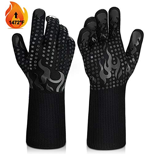 BBQ Gloves, 1472°F Heat Resistant Grilling Gloves Silicone Non-Slip Oven Gloves Long Kitchen
