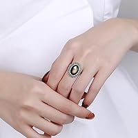 Vista 9 de Oval Black Obsidian Crystal Stone Quartz Boho Bohemian Wide Band Ring for Women,Female S925 Sterling Silver Retro Vintage Antique Real Natural Ring_A