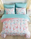 DREAMCARE Butterfly Kids Queen Bedding Set - 7 Pieces, Soft and Snuggly Microfiber with 3 Dreamy Designs, Mermaids, Butterflies, Rainbows