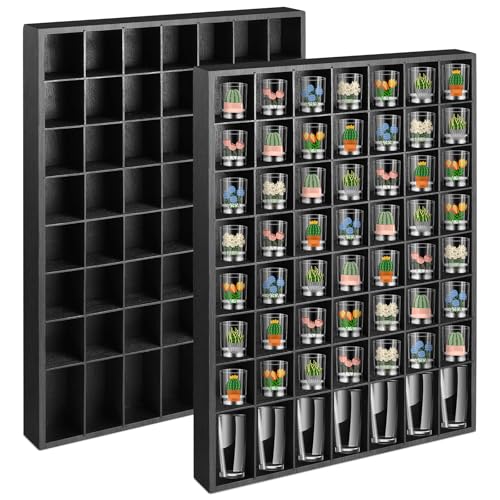 2 Pcs Large Shot Glass Display Case Wooden Shot Glass Holder Display Wall Mounted Shadow Box with Removable Shelves Shot Glasses Shelf Glass Rack Thimble Display Case Shot Glass Storage Case, 56 Slots