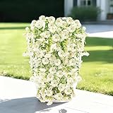 Cekene 2 Bündel Künstliche Hängepflanzen Weiß Kunstblumen Hängend Künstliche Pflanzen Wie Echt Wetterfest Balkonpflanzen für Außen Innen Balkon Outdoor Deko Wohnzimmer Schlafzimmer
