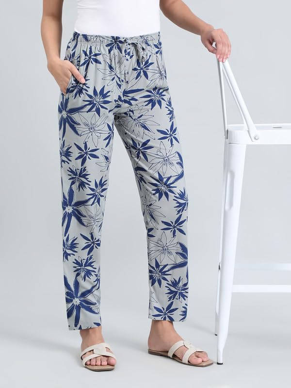 Image of GO COLORS Women Printed Woven Viscose Mid Rise Lounge Pants