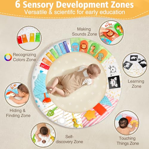 URMYWO Tummy Time Mat - Comfortable Baby Floor Play Mat Activity Gym for 0-3-6-18 Months, 6 Developmental Zones with 5 Detachable Toys for Motor Skills Sensory Development, Baby Essentials Shower Gift by URMYWO - Image 2