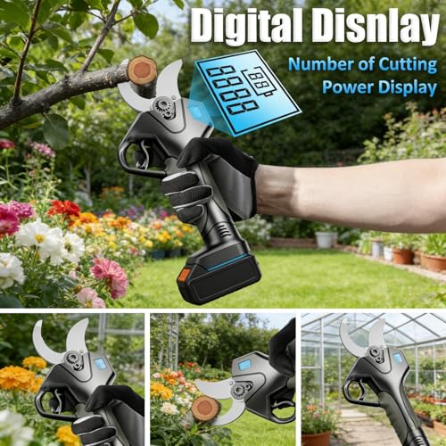 Image of Cordless Electric Pruning Shears, 1000W Portable Tree Pruner With 1.6 Inch Cutting Capacity, LCD Display, SK5 Blades, And Extendable Pole For Tree Trimming, Gardening, Orchard Work(1Battery)