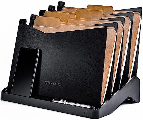 File Organizer Stealtho - Desk Organizers and Accessories for Folder - Desktop Storage and Paper Sorter - Office Supplies Document Organization - 5 Box Section - Black