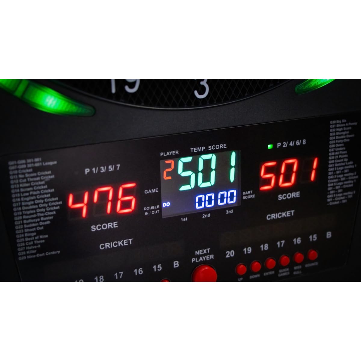 Bull’s Universum Pro L Elektronisches Softtip Dartboard – LED Beleuchtung, 45 Spiele / 474 Varianten, für bis zu 8 Spieler, inkl. Darts & Zubehör