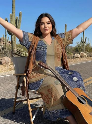 Image of SUZONANA Plus Size Denim Print Maxi Dresses for Curvy Women Casual Blue Jean Dress Summer Short Sleeve Tshirt Western Cowgirl Outfits 5XL