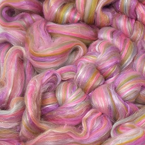Image of Combed Top Roving. Limited Edition Fiber for Spinning, Needle Felting, Wet Felting, Weaving and Crafting. Fancy, Colorful, Exotic Designer Blend, Tea Party