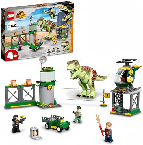 Image of LEGO Jurassic World T. rex Dinosaur Breakout Toy 76944, Dino Toys for Preschool Kids, Boys and Girls Aged 4 Plus, with Airport, Helicopter and Buggy Car