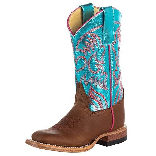 Macie Bean Kids Crazy horse with Metallic Turquoise Top Boot Brown 5Y