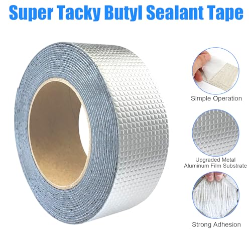 Butylband Wasserdicht 50mm x 10m,Wasserfestes Klebeband zum Abdichten,Starkes Abdichtungsband Selbstklebend,Butyl Dichtband für Dachleckage, Oberflächenriss, Fensterbankspalt, Rohrbruch (Silber)
