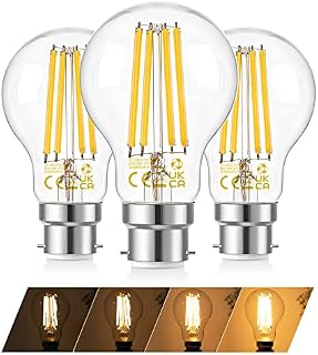 B22 Bayonet Light Bulb 90W Equivalent, 9W 1100 Lumen Dimmable Led Bulbs, Edison Filament Energy Saving Lightbulb Equal to 90W Incandescent, Classic Vintage Warm White 2700K Bulbs for Lamps, Pack of 3