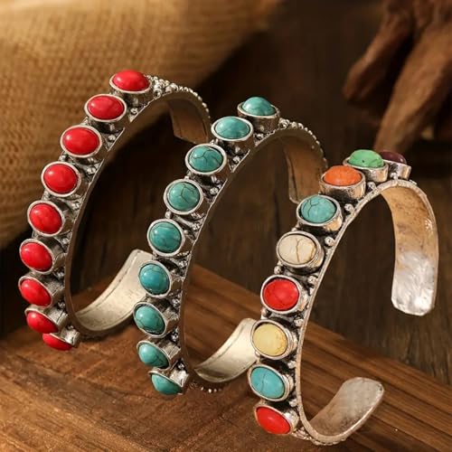 Turquoise Bracelet Set for Women Western Jewelry Vintage Turquoise Cuff Bracelets Boho Colorful Stone Western Bangle Cowgirl Accessorie2