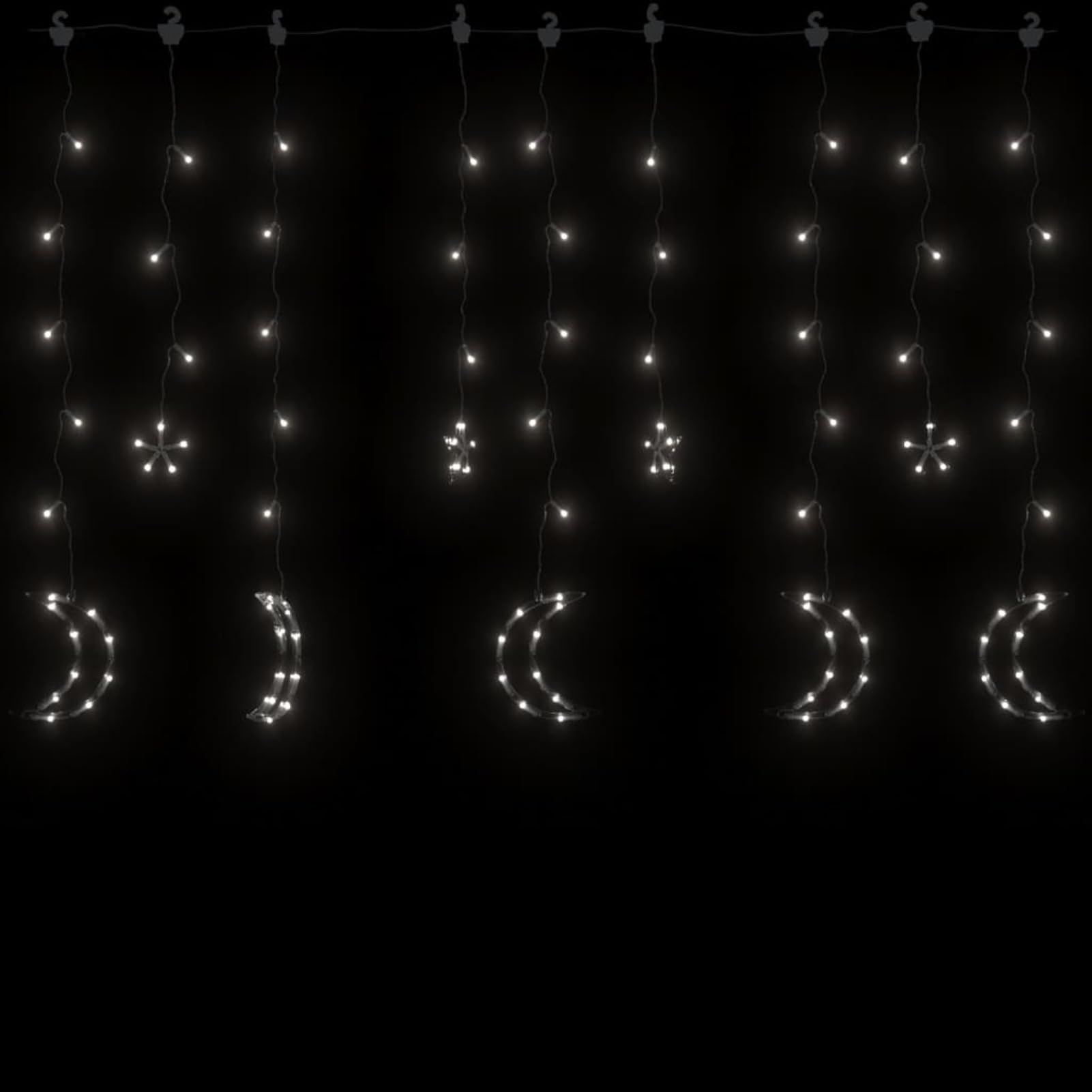 Homgoday Guirnalda de luces con mando a distancia con estrella y luna, iluminación navideña, decoración de Navidad, ventana, cortina de luces, para Navidad, fiesta, decoración, boda, jardín, balcón