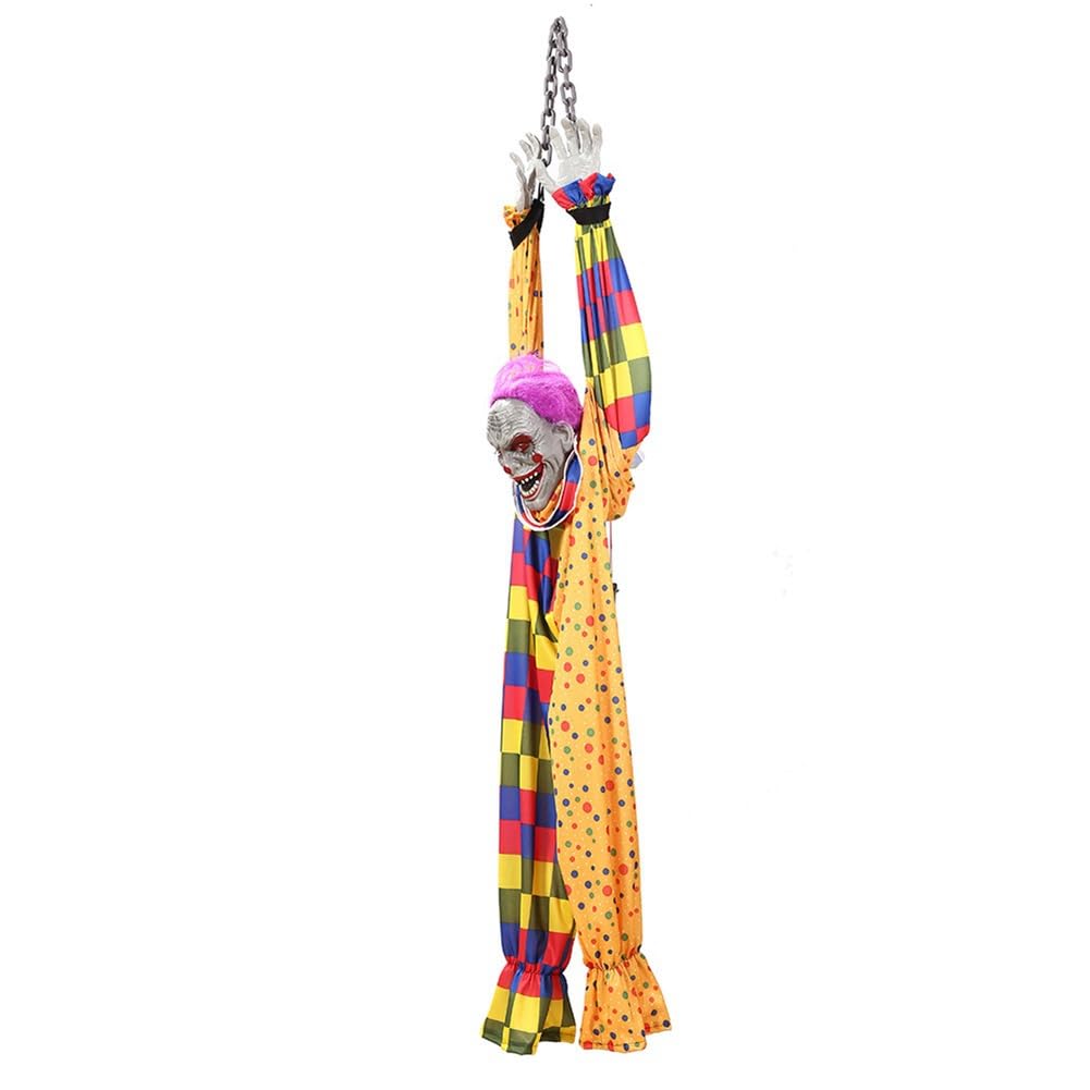 5,6 Fuß Animierter, Sprechender und SchüTtelnder Gruseliger Halloween-Clown zum AufhäNgen mit Kette, BerüHrungsaktiviert für Halloween-Dekoration