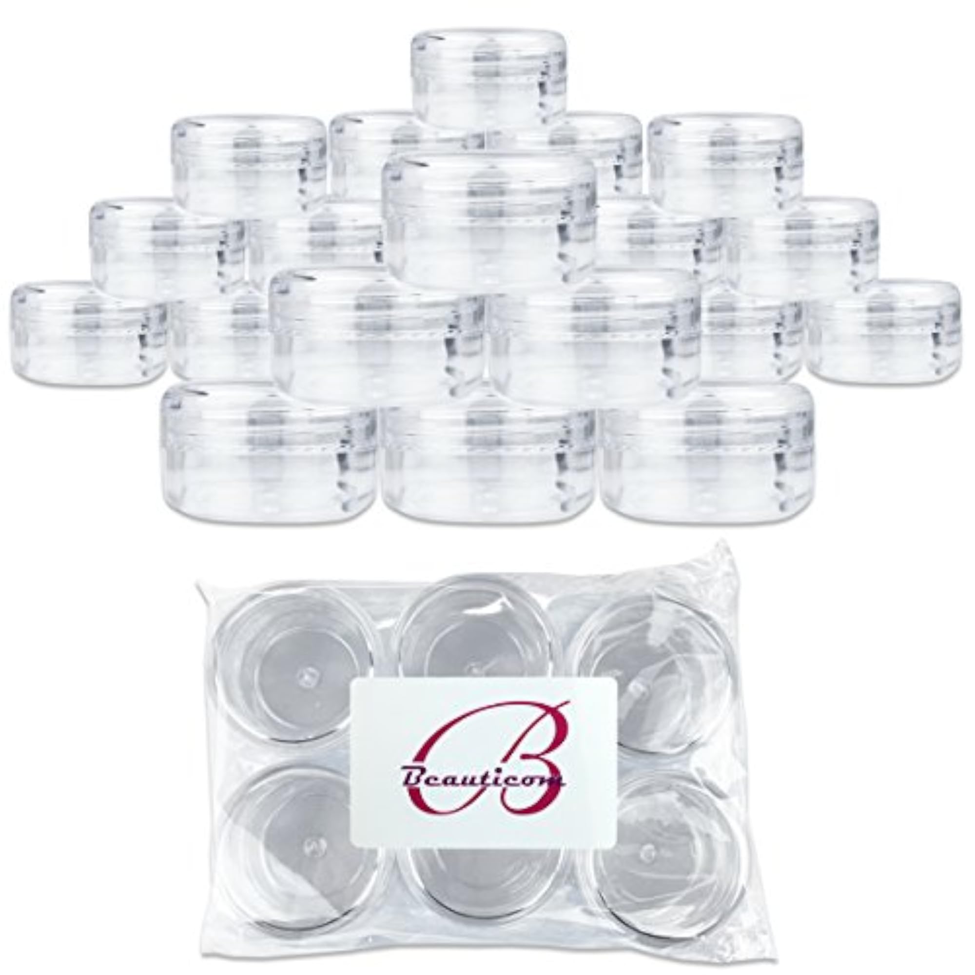 Beauticom 15G Clear Lid Plastic Cosmetic Container Jars, Pack of 60