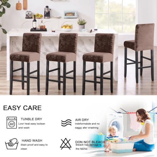 Image of FUANGUI Bar Stool Covers Set of 4, Stretch Bar Stool Seat Covers | Washable Removable Bar Chair Covers with Backs Slipcovers, Bar Chair Covers Square for Kitchen Dining Room Cafe