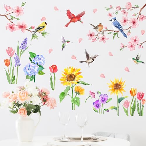 Vinilos Decorativos Mfault Flores y Pájaros Set 2 Hojas miniatura 4