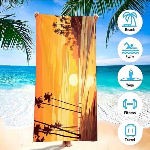 Duushuait Ręcznik plażowy z mikrofibry duży 75 x 150 cm pomarańczowy zachód słońca ręcznik gimnastyczny szybkoschnący szybkoschnący antypiaskowy, chłonny, cienkie i kompaktowe ręczniki plażowe dla