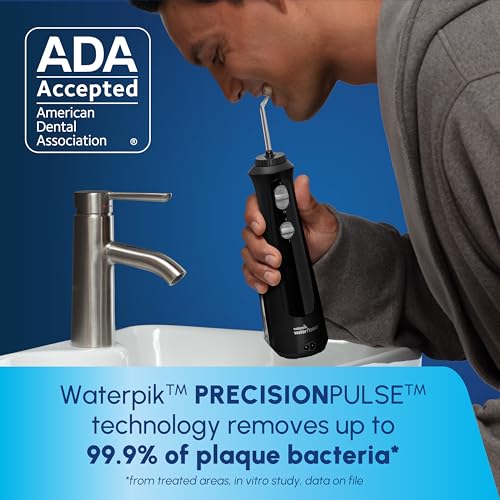Image of Waterpik Cordless Pearl Rechargeable Portable Water Flosser for Teeth, Gums, Braces Care and Travel, Extra Quiet, 4 Flossing Tips - ADA Accepted, WF-13 Black, Amazon Exclusive