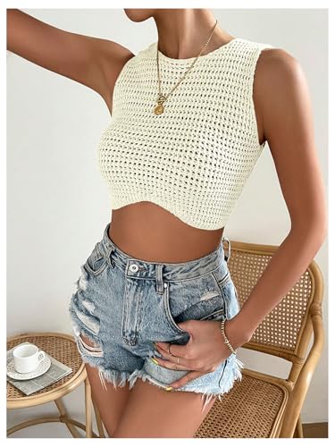 Image of GORGLITTER Women's Crochet Crop Tank Top Hollow Out Sleeveless Fashion Trendy Knit Copped Vest Tops