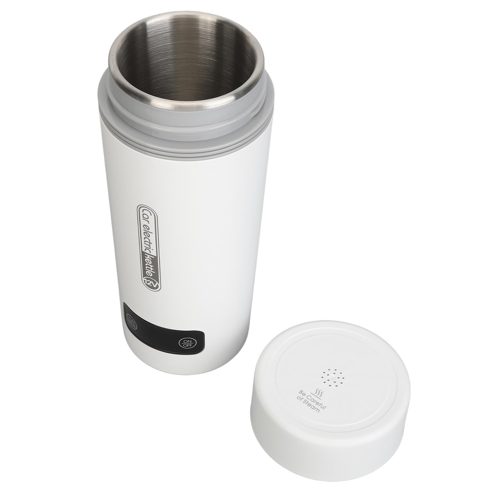 Taza Calefactora para Coche, Hervidor Eléctrico Portátil a Prueba de Fugas con 4 Ajustes de Temperatura para Coches Pequeños, Color Blanco, 350ml