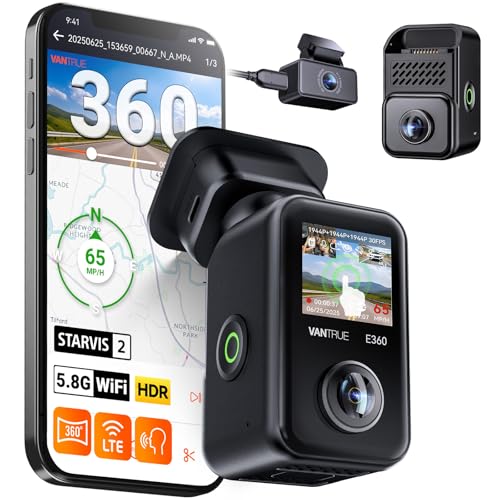 Vantrue E360 Plus All Channel Dash Cam, Dual STARVIS 2, Fisheye Front + Fisheye Inside + Rear Dash Camera, 360°, Dual IR Night Vision, GPS, WiFi, Touchscreen, Parking Mode, Voice Control, Su