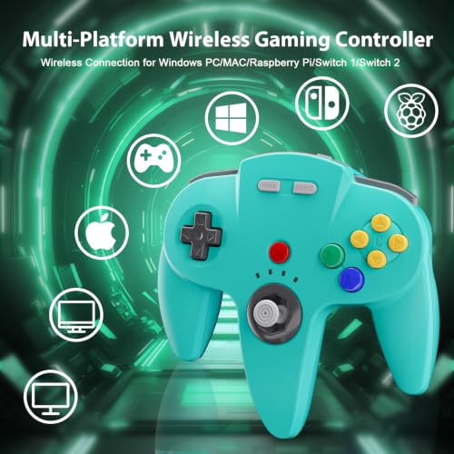 Image of KIWITATA 2.4GHZ Wireless USB N64 Controller Remote Joystick for Switch Online(1,2)& Windows XP 7 8 11& Raspberry Pi 3 Turquoise