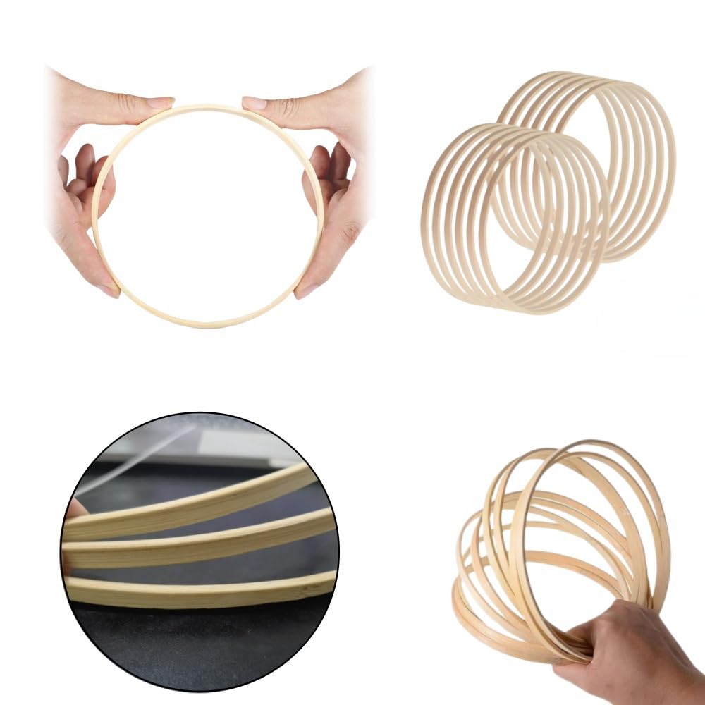 12 Pezzi Cerchi in Legno, 15 cm Anelli a Cerchio in Bambù Acchiappasogni, Anelli in Legno di Bambù per Matrimonio,per Decorazioni in Macramè Ghirlande,Realizzare Decorazioni per Decorazioni