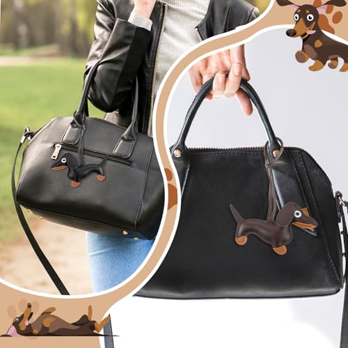 Leder Schlüsselanhänger Dackel - Welpe, Hundetasche Anhänger Glücksbringer für Frauen und Männer - Tierische Deko-Geschenke