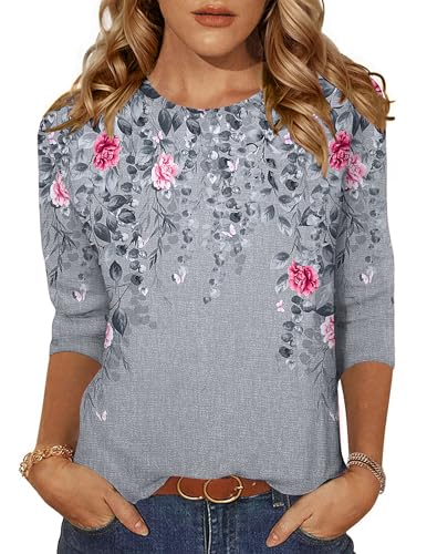 Image of Zeagoo Womens 3/4 Sleeve Tops and Blouses Crew Neck Print Tops Long Sleeve Shirt Blouse Fashion S