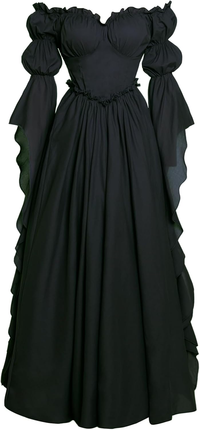 Medieval Renaissance Costume Dress Regency Dresses for Women Victorian Small-Medium Black