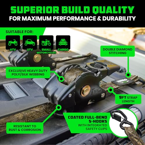 Image of Rhino USA x Realtree Retractable Ratchet Straps (2PK) 2 inchx 9' (1,209lb Break Strength)- Heavy Duty Auto Self Retracting Tie Down Straps for Truck, Cargo Trailer, Motorcycle, ATV, UTV- Realtree APX Camo