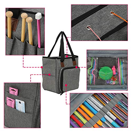 Semikk Knitting Bag,Yarn Storage Organizer Tote Bag Holder Case Cuboid With Zipper Closure And Pockets For Knitting Needles Crochet Hooks Project Accessories,Easy To Carry  (Navy Blue) #TOP6